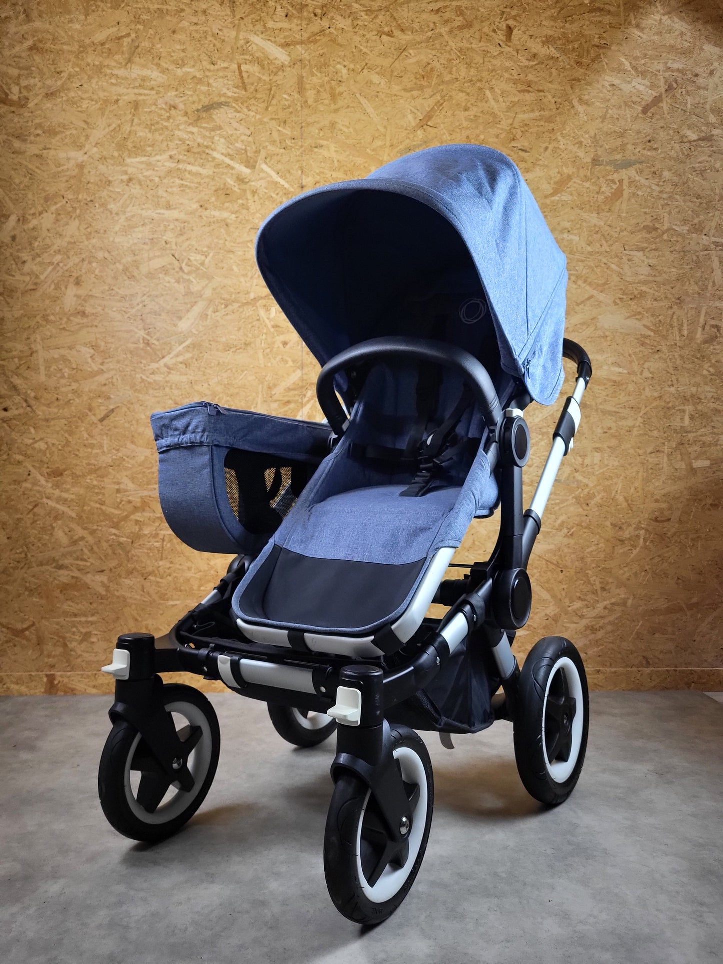 Bugaboo - Donkey Zwillingskinderwagen Geschwisterwagen (2 Sitze / 2 Babywanne) Inkl. Seitliche GepƤcktasche - Blau