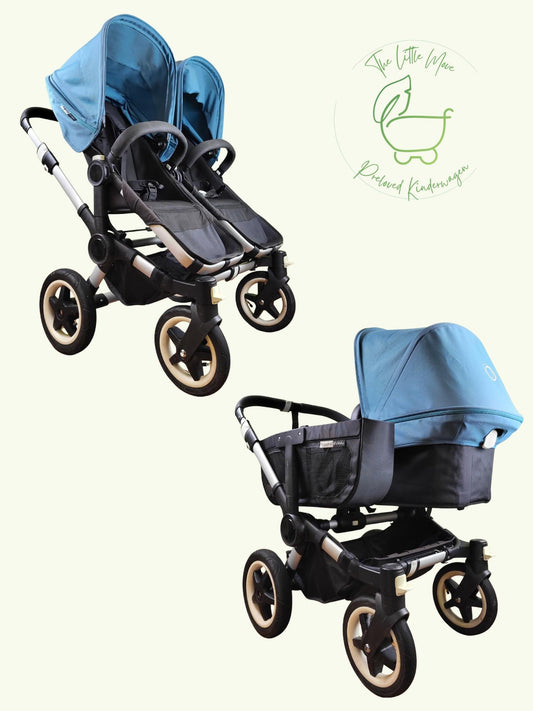 Bugaboo - Donkey (2 Sportsitze / 1 Liegewanne) Inkl. Seitliche Gepäcktasche Blau / Sehr Gut