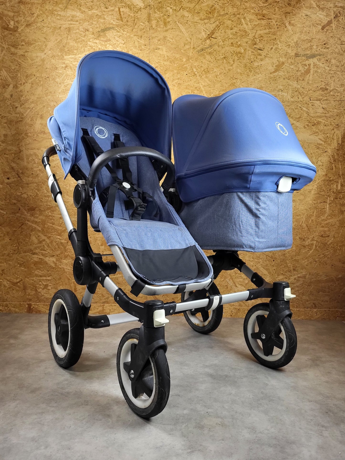 Bugaboo - Donkey 2 Zwillingskinderwagen Geschwisterwagen (2 Sitze / 1 Babywanne) Inkl. Seitliche Gepäcktasche - Blau