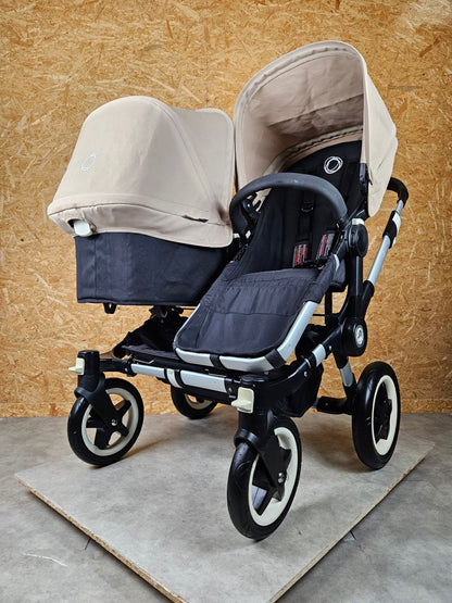Bugaboo - Donkey Duo Kinderwagen (1 Liegewanne / 2 Sportsitze) Inkl. Seitliche Gepäcktasche - Ivory - in Gutem Zustand