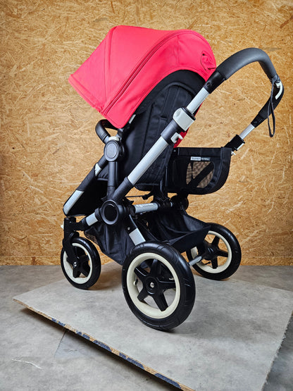 Bugaboo - Donkey Mono Kinderwagen (1 Liegewanne / 1 Sportsitz) Inkl. Seitliche Gepäcktasche - Schwarz Rot in Gutem