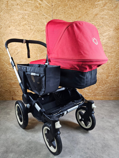 Bugaboo - Donkey Geschwister Kinderwagen (1 Liegewanne / 1 Sportsitz) Inkl. Seitliche Gepäcktasche - Schwarz Rot