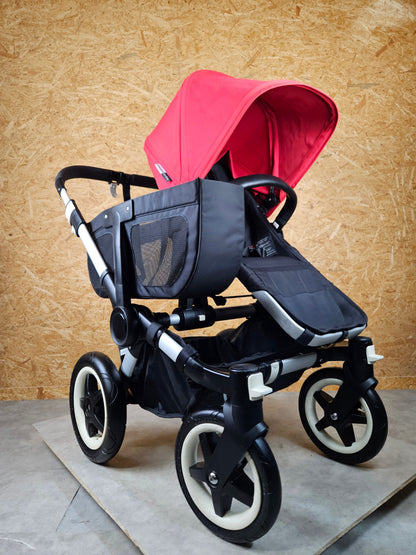 Bugaboo - Donkey Mono Kinderwagen (1 Liegewanne / 1 Sportsitz) Inkl. Seitliche Gepäcktasche - Schwarz Rot in Gutem