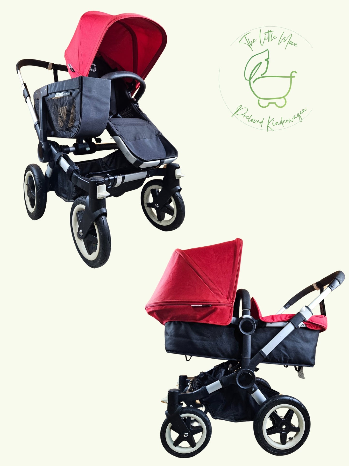 Bugaboo - Donkey Geschwister Kinderwagen (1 Liegewanne / 1 Sportsitz) Inkl. Seitliche Gepäcktasche - Schwarz Rot