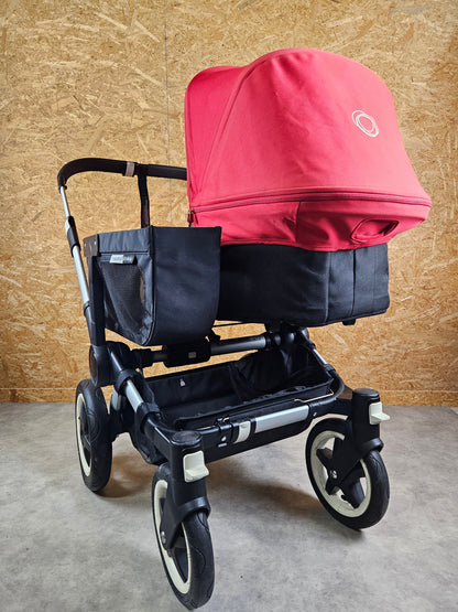 Bugaboo - Donkey Geschwister Kinderwagen (1 Liegewanne / 1 Sportsitz) Inkl. Seitliche Gepäcktasche - Schwarz Rot