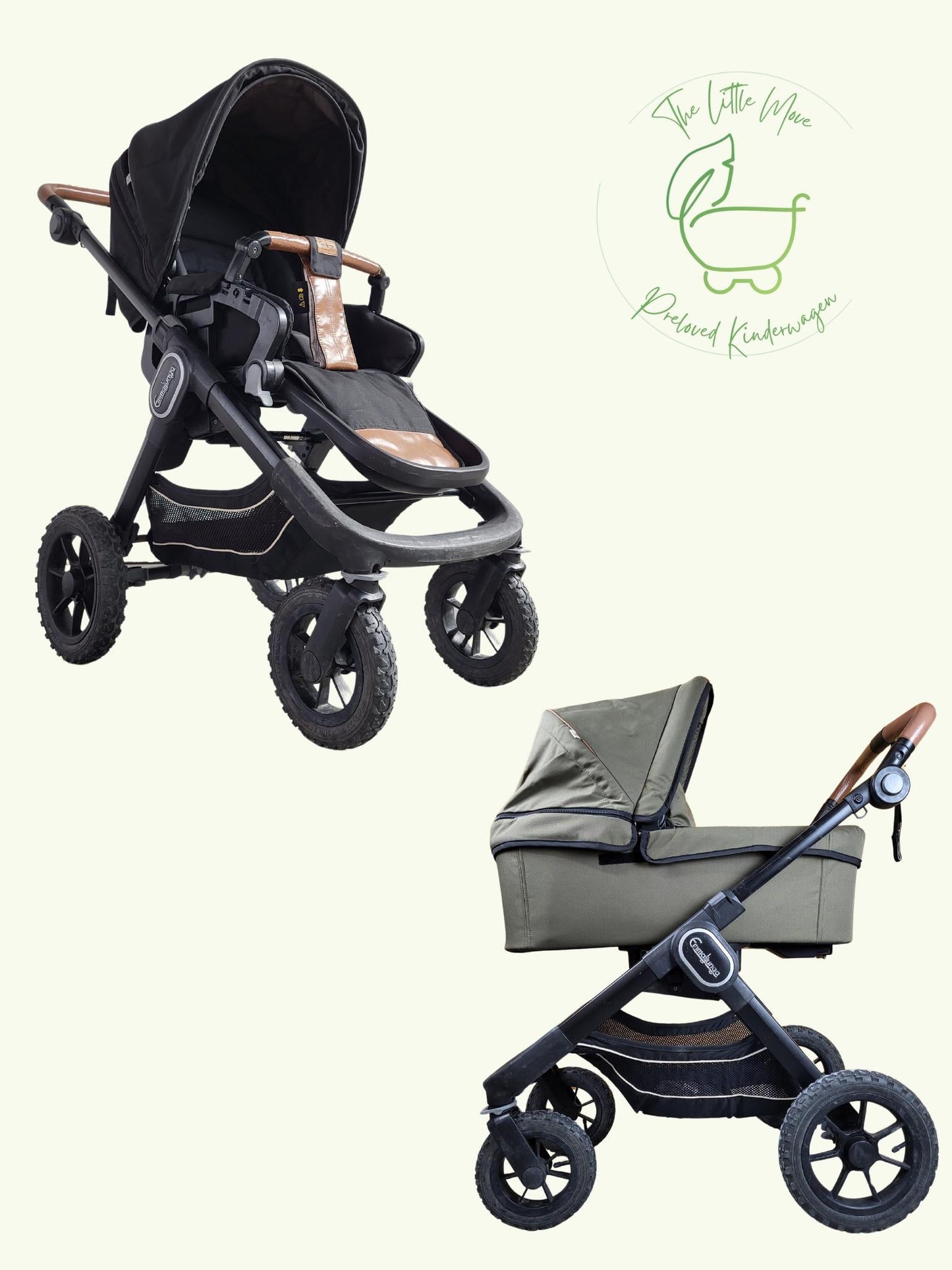 Emmaljunga - Nxt90 Flat Outdoor Kombikinderwagen (sportsitz & Babywanne) - Schwarz/grün in Gutem Zustand Kinderwagen 1